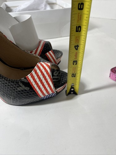 Jubilee Tide-1 Damen-Heels schwarz mit Flagge/Verbiage 8 1/2 neu offene Zehenpartie - Bild 10 von 12