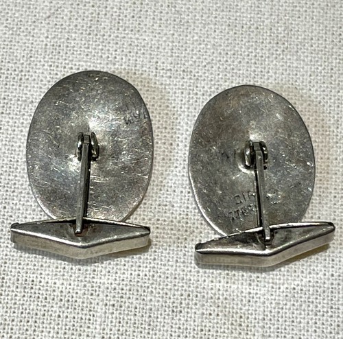Vintage Siam Sterling 925 Silver 9g Thai Niello Oval Cufflinks - Picture 4 of 7