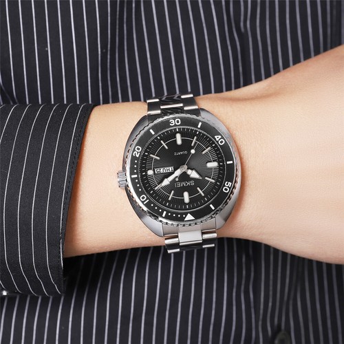 SKMEI Men Quartz Watch Top Brand Silver Stainless Steel Week Business Male Watch - Picture 19 of 27