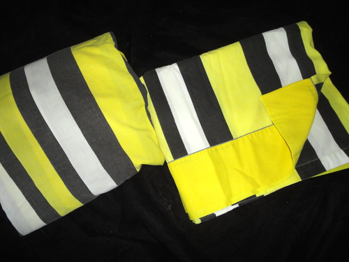 VINTAGE BURLINGTON BOLD YELLOW & BLACK STRIPES (2P) FULL & FITTED FLAT SHEET SET - Picture 4 of 12