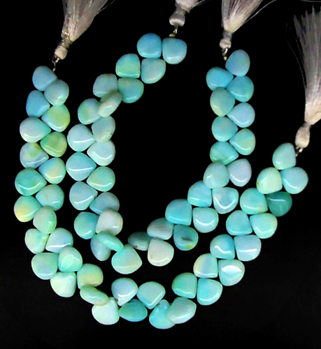 Natural Blue Opal Gemstone 11 mm Size Smooth Heart Shape Beads 8" Strand