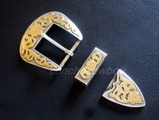 WESTERN COWBOY ANTIQUE GOLD FLORAL ENGRAVED BELT BUCKLE SET FITS 1-1/2" STRAP