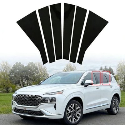 6 Pcs Car Door Window Pillar Trim Fit for Santa Fe 2019-2023 Bright Black Anti 