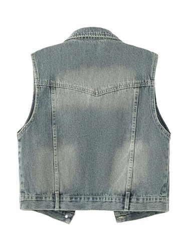 Damen Tank Top Schule Jacke Button-Down Weste Taschen Stylisch Ripped Denim - Bild 7 von 18