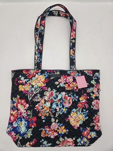 Vera Bradley Iconic Medium Tote Pretty Posies grau Blumen Handtasche Schultertasche  - Bild 1 von 9
