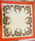 Vintage Christmas Tablecloth Candles Holly Red Green Retro 118x122cm
