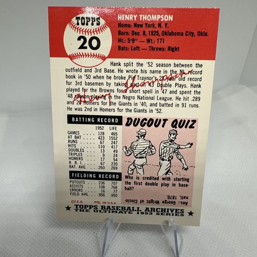 Hank Thompson 1991 Topps Archives 1953 #20 New York Giants 17a - Picture 2 of 2