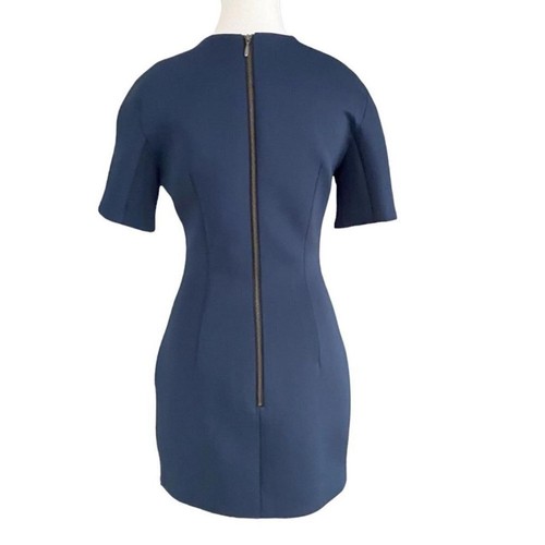 VATANIKA NAVY SCUBA SHORT SLEEVE SIDE ZIP SILK LINING MINI DRESS - 4 - Picture 3 of 9