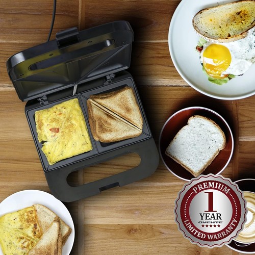 OVENTE Electric Sandwich Maker Non-Stick Plates Cool Touch Handle Easy Clean - Picture 8 of 9