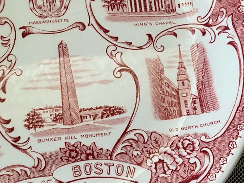 Vtg English Staffordshire Jonroth England Red White  Boston, Mass Souvenir Plate - Picture 5 of 11