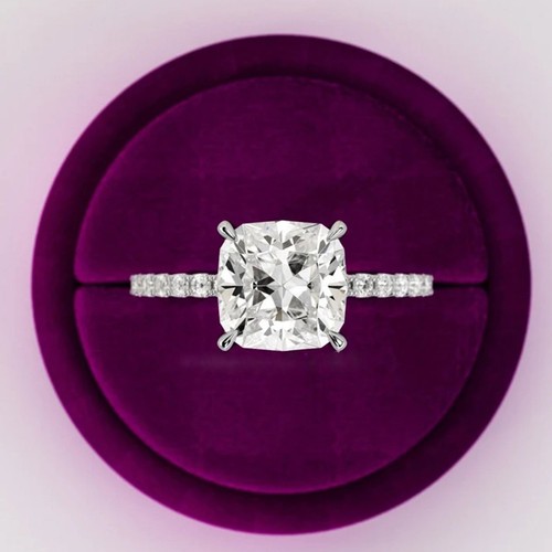 2.00 Ct Cushion Cut Diamond Solitaire Engagement Ring In 14k White Gold Finish - Picture 2 of 10