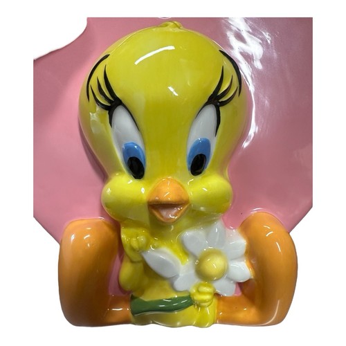 Vintage Looney Tunes Tweety Bird Warner Brothers Pink Heart Vase Planter RARE - Picture 10 of 19
