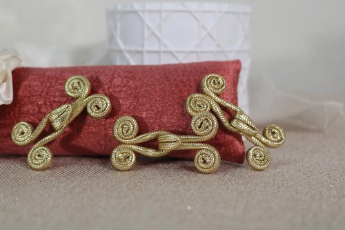 Cierre de tela dorada metálica, sujetador de rana dorada, vintage, vendido por pieza - Imagen 8 de 9