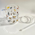 Cat & Dog Cartoon Glass Mug Clear Animal Coffee Cup Adorable Gift for Pet Lovers