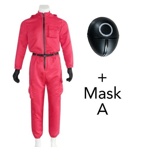 Adult Kid Hoodie Jumpsuit Mask Costume Squid Villain Cosplay Uniform Outfit - Picture 21 of 30