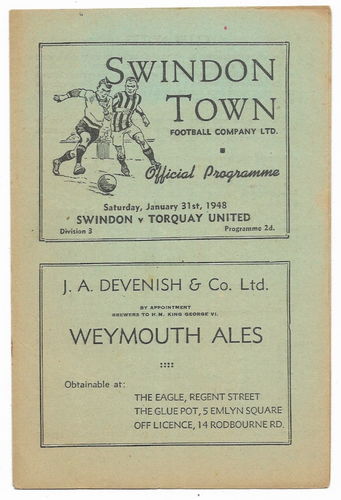 1947/48 Division 3 South - SWINDON TOWN v. TORQUAY UNITED