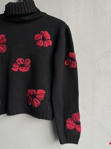 Vintage Yves Saint Laurent Damen Pullover Wolle Strick Rollkragen Blumen - Bild 16 von 18
