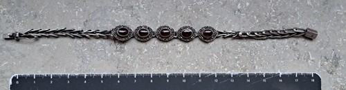 Vintage Sterling Silver 925 Bracelet with Carnelian & Marcasite, 12.24 g, 18 cm - Picture 8 of 10