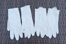 Lot 2 Pairs Vintage White Nylon 8.5" Formal Gloves Scalloped Embroidered