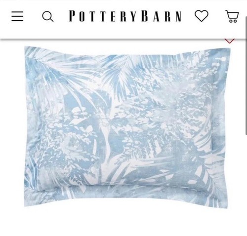 Pottery Barn Azul Layla Palm Algodón Orgánico Estándar Estampado Azul Falso - Imagen 3 de 8