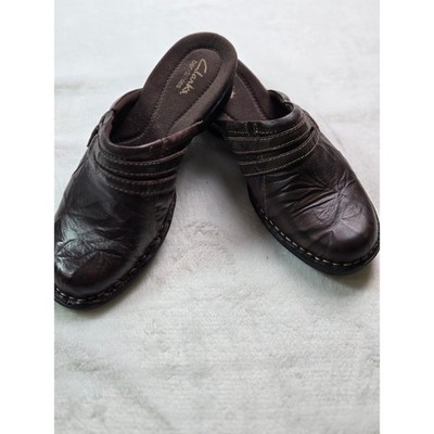 Clarks Bendables Brown Leather Mules Clogs 67155 Womens 7.5 M Slip On Comfort