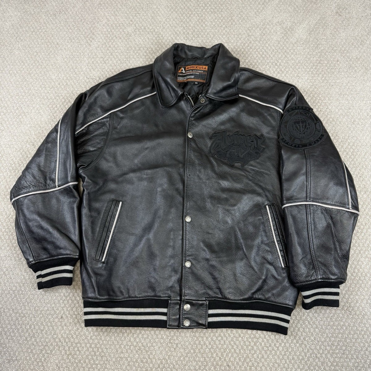 ジャケット・アウター 90s AVIREX leather varsity jacket BLK S Vintage 80's 90s Avirex All American icon varsity leather