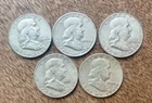 Junk 90% Silver Coin Lot -- $2.50 Face Value -- 5 - 90% Franklin Half Dollars