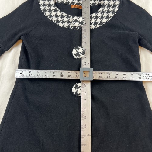 Belldini Swing Fit & Flare Coat Black Knit Houndstooth Trim Bell Sleeves MED - Picture 3 of 14