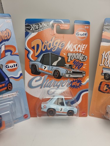 Hot Wheels Silver Series Tooned Gulf Livery Collection Set Of 5 Cars New On Card - Picture 3 of 11
