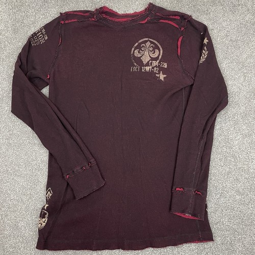 Affliction Shirt Mens XL Reversible Vintage Y2K Thermal Wings Cross Seek Destroy - Picture 4 of 9