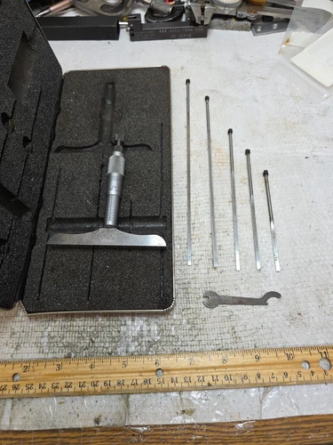 STARRETT Depth Mics 0-6in with BLADE rods #449AZ, Used MISSING 4" BLADE