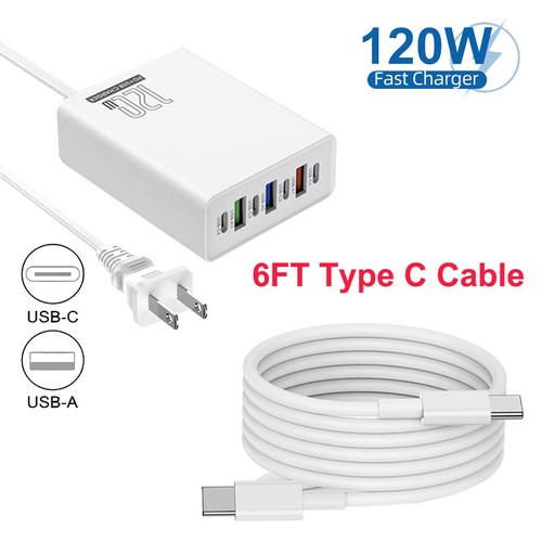 120W 6-in-1 Desktop Charger Multi-Port Charging Station USB-C Fast Charger - Picture 16 of 18
