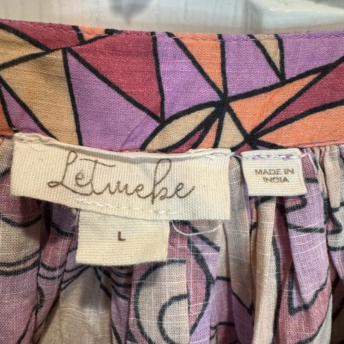 Anthropologie Let Me Be Peasant Top Purple Geometric Print Lace Boho Size Large - Picture 3 of 14