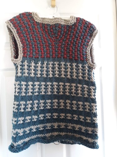 NEW autumnmind Size S 36" chest WOOL Hand knit sweater TUNIC VEST blue brown red - Picture 7 of 9