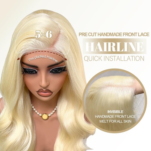 Blonde Lace Front Perücke, 6x5 Wear and Go Kleberlose Körperwelle Synthetik Lace Fron... - Bild 2 von 6