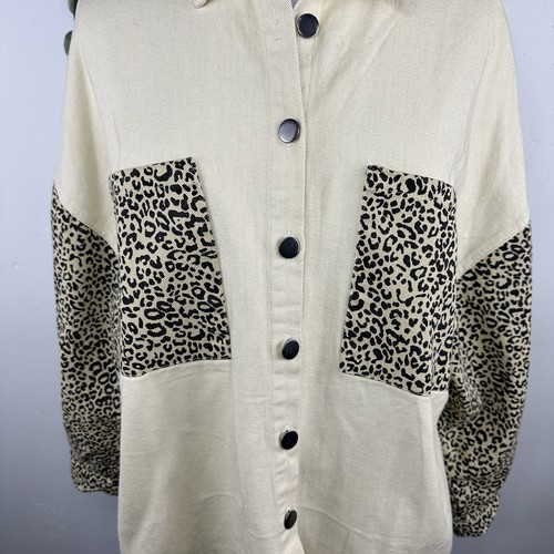 Neu mit Etikett POL Damen Shirt Jacke Größe S M Creme Animal Print Denim Oversized Boho - Bild 4 von 7