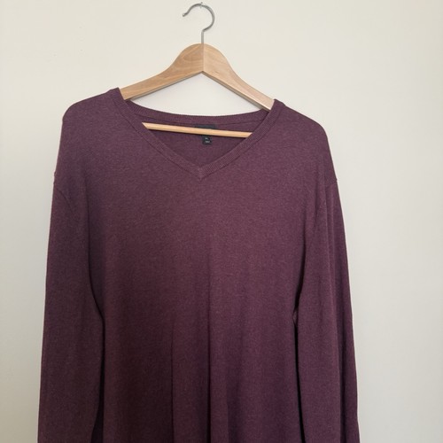 J Crew Mens Sz XL Maroon Wine V-Neck Cashmere Blend Pullover Sweatshirt 29235 - Picture 2 of 5