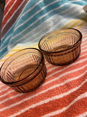 Lot of 2 Super Clean Vintage Anchor Hocking Ribbed Ramekin Amber 1434