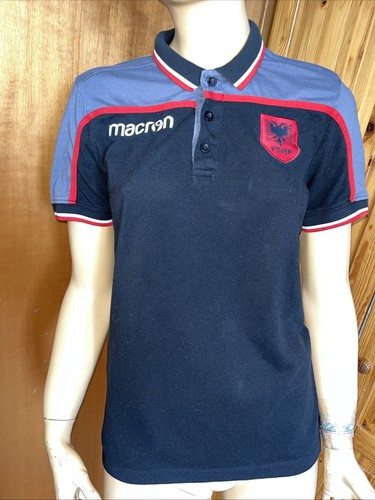 Albania National Football Soccer Team Macron Polo Shirt Black Grey Men's sz M - Picture 1 of 10