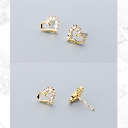 925 Sterling Silver Crystal Heart Stud Earrings Womens Girls Jewellery New UK - Picture 2 of 12