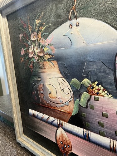 C. BENOLT WESTERN AZETEC POTTERY SCENE OIL CANVAS STILL LIFE PAINTING 29”x25” - Picture 7 of 23
