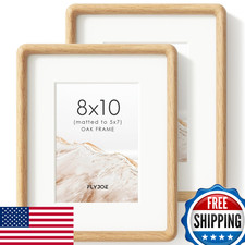 FLYJOE 8x10 Picture Frame Set of 2, Natural Solid Oak Wood Photo Frame Temp Glas