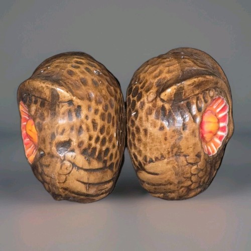 Owl Salt & Pepper Shakers Treasure Craft Large Eyed Brown Red Orange MCM VINTAGE - Picture 6 of 7
