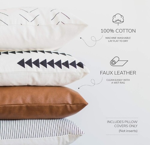 Gewebte Ecke - Luxuriöse 22" x 22" Dekorative Leder Überwurf Kissenbezüge - 4er Pack - Bild 1 von 5