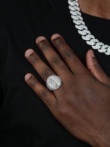 Real 925 Silver Baguette CZ Grim Reaper Santa Muerte Iced Mens Hip Hop Ring - Picture 2 of 14