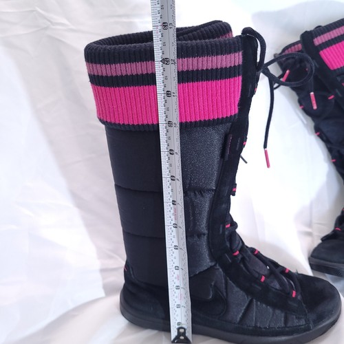 *NIKE* Y2K Tall Lace*Up BOOTS Hot Pink Black Satin Women Sz 8 Sneakers 2007 VTG - Picture 17 of 18