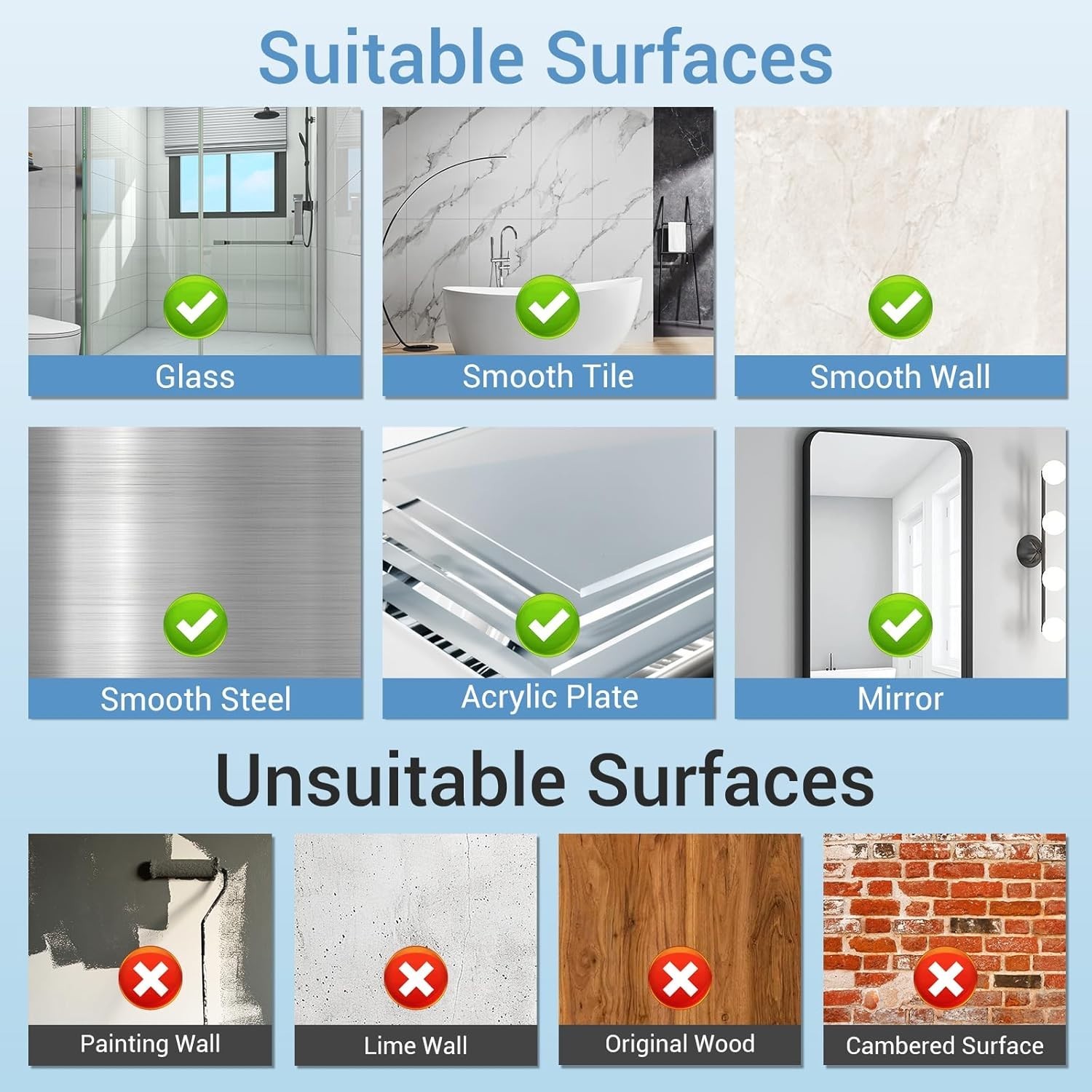 Removable Suction Hooks - 2 Pack Razor Hooks, 11 lbs Capacity, Stylish & Strong