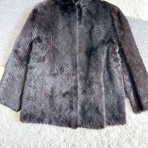 Saga Nerz Pelz halblanger Mantel Größe 13 dunkelbraun - Bild 4 von 10