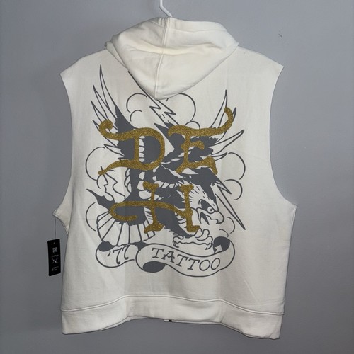 Ed Hardy Sudadera con Capucha Chaleco Hombres XXL Pantera Serpiente Águila Arte Sin Mangas Marfil Gráfico - Imagen 2 de 12