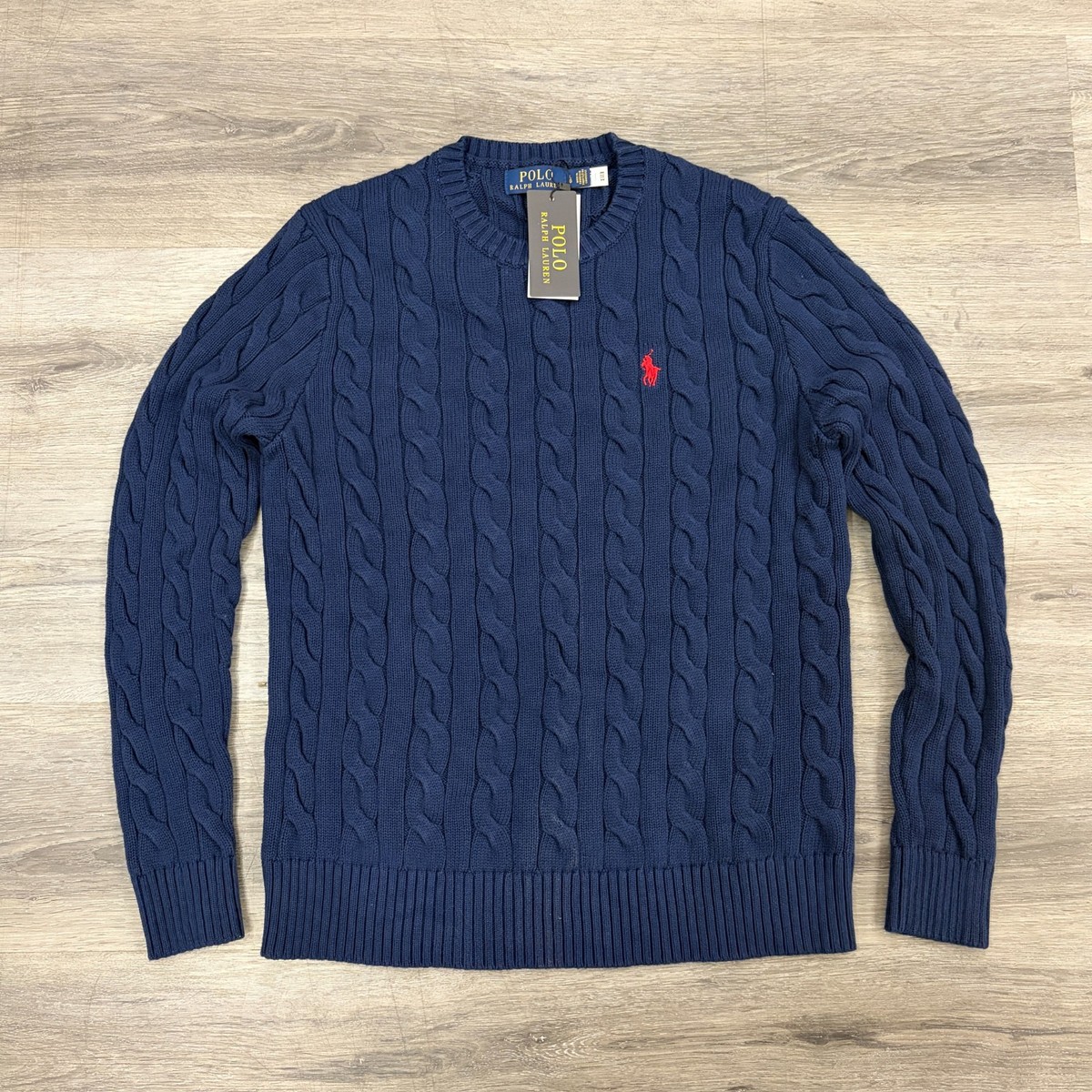 Polo Ralph Lauren Cable Knit Crew Neck Pullover, Navy & Blue, Size